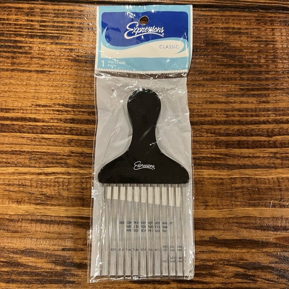 Vintage Expressions Hair Pick Comb Metal Prongs Black Handle Afro Styling Tool - Picture 1 of 2